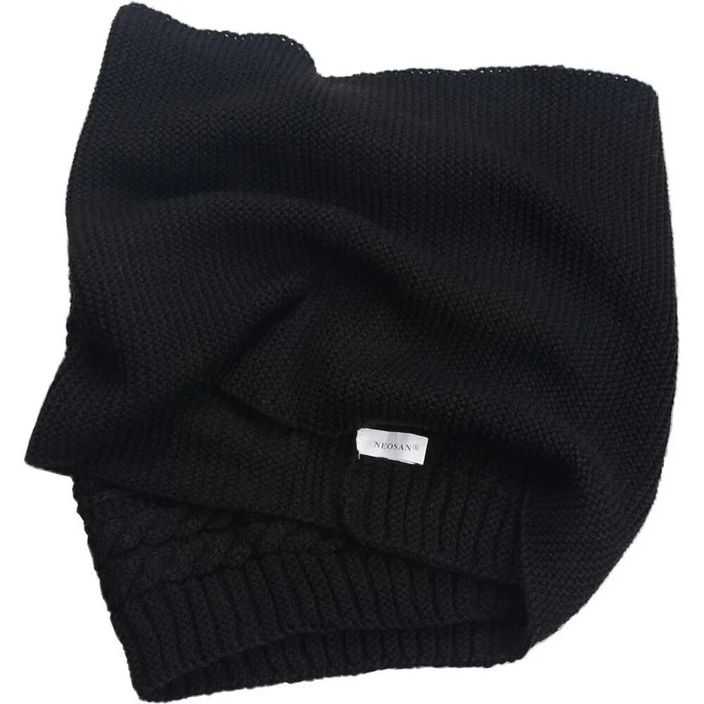 Women's Crochet Black Thick Ribbed Knit Winter Infinity Circle Loop Scarf